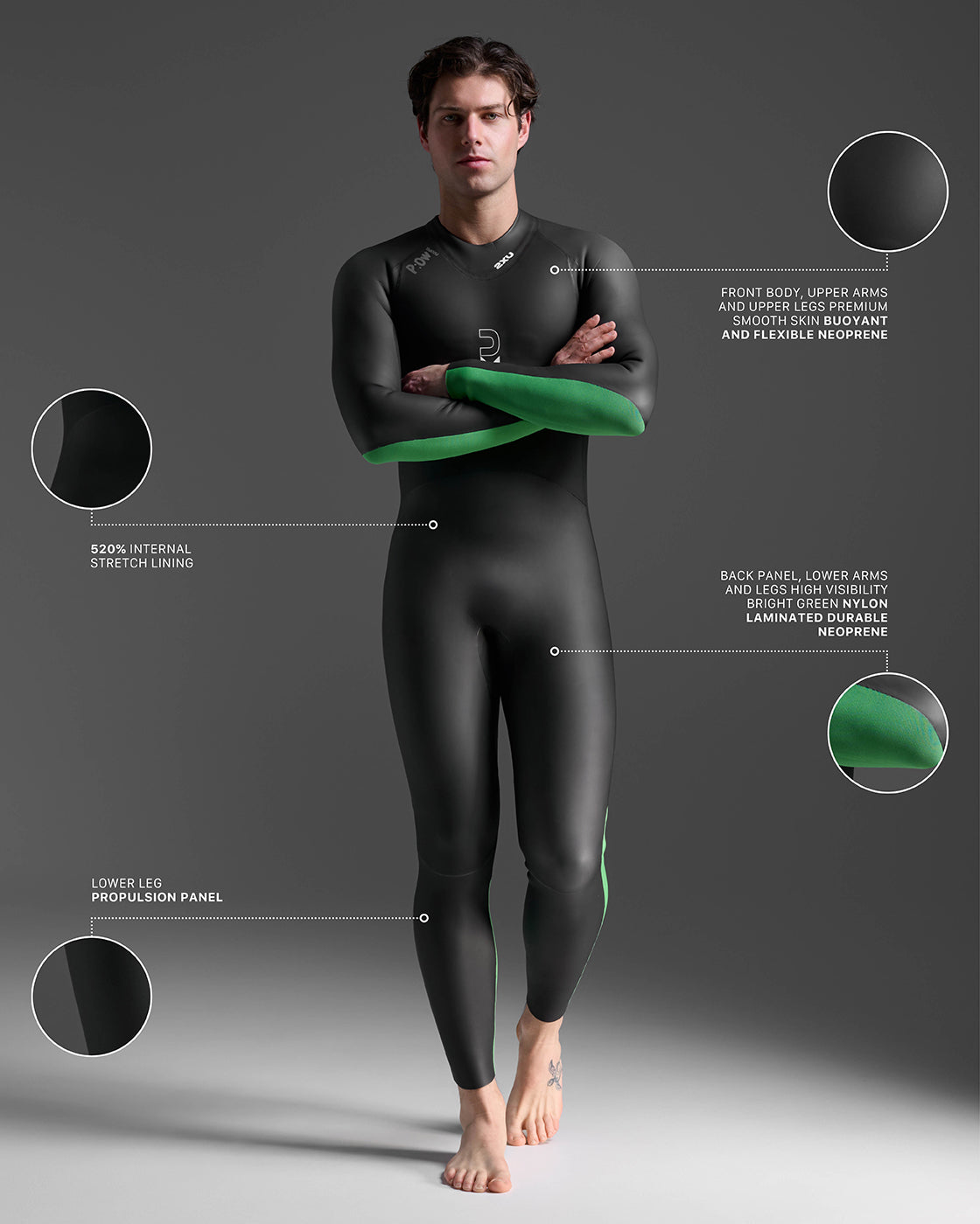 Combinaison De Plongée 2XU Propel Openwater – Femme, Néoprène, Panneau Vert Fluo Visible, Taille L, Noire
