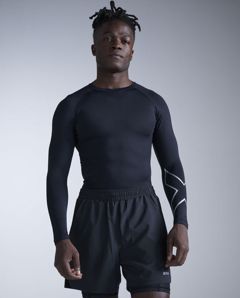 Men's Long Sleeve Compression Shirt, Black & Silver – 2XU US