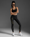 Light Speed Mid-Rise Compression Tights - Black/Gold Reflective